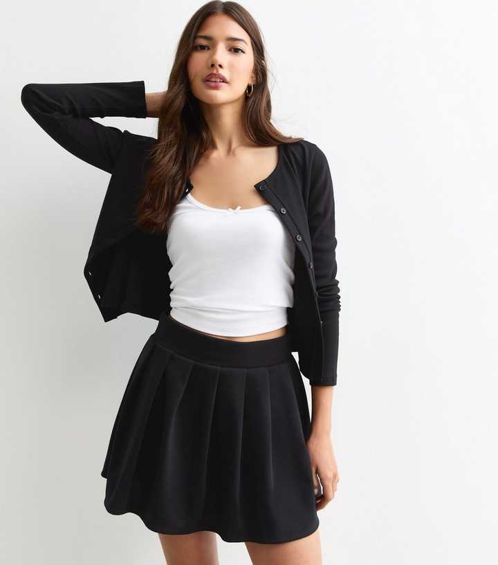 Black Pleated Mini Skort New Look