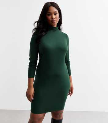 Curves Green Roll Neck Jersey Mini Dress