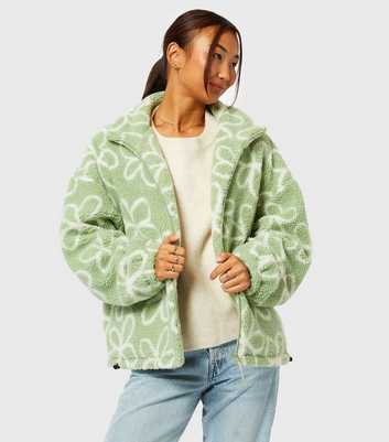 Skinnydip Light Green Flower Doodle Oversized Fleece