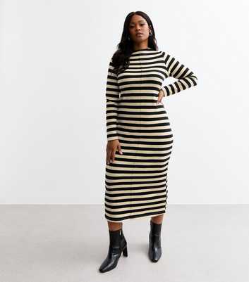 Curves Cream Striped Midi Dress