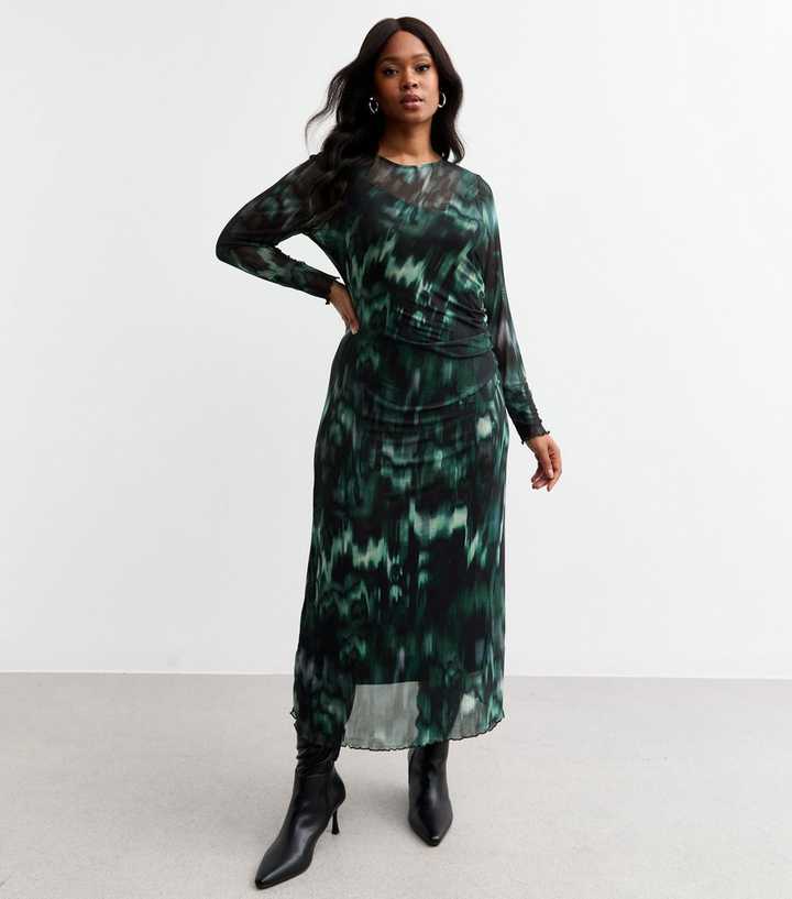 Maxi Dress New Look Curve Wrap Dress Curves Green Abstract Print