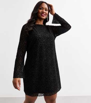 Curves Black Animal Print Velvet Mini Dress