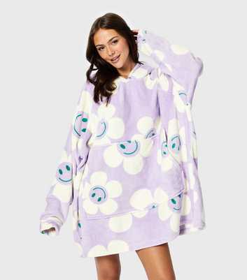 Skinnydip Lilac Happy Flower Fleece Blanket Hoodie