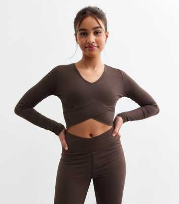 Girls Brown Asymmetric Hem Crop Top