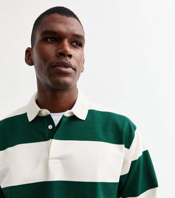 Green Relaxed Rugby Stripe Cotton Blend Long Sleeve Top New Look