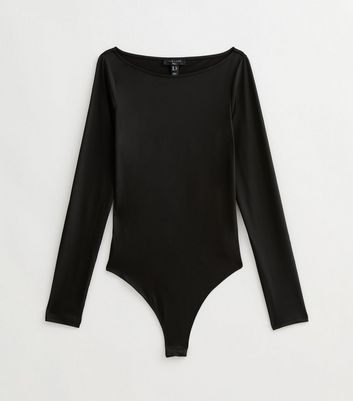 Tall Black Slash Neck Long Sleeve Slinky Bodysuit | New Look