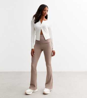 Mink Ribbed Foldover Waist Flared Trousers