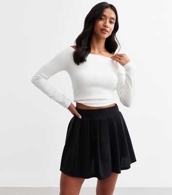 Petite Black Pleated Mini Skort