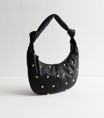 Black Studded Faux Leather Shoulder Bag | New Look