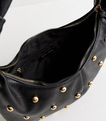 Black Studded Faux Leather Shoulder Bag | New Look