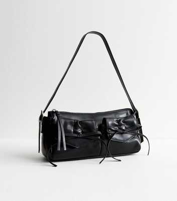 Black Bow Appliquèd Faux Leather Shoulder Bag