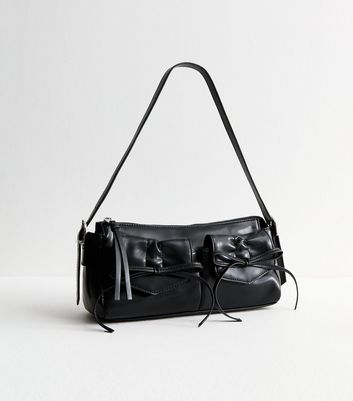 Black faux leather shoulder bag sale