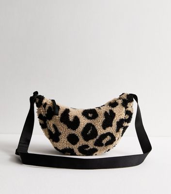 Beige Leopard Borg Crossbody Bag New Look