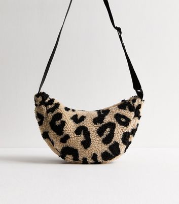 Beige Leopard Borg Crossbody Bag New Look