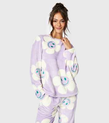 Skinnydip Lilac Happy Flower Fleece Pyjama Set