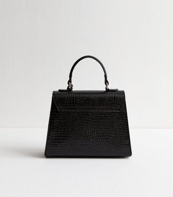 Black leather croc crossbody bag sale