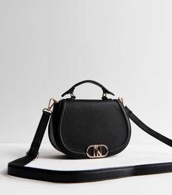 Black Grained Faux Leather Shoulder Bag