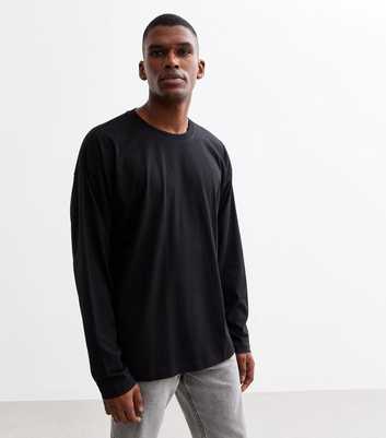 Black Relaxed Fit Long Sleeve Jersey T-Shirt