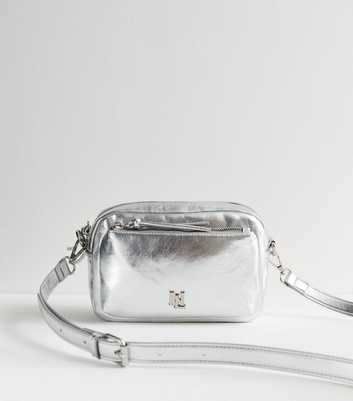 Silver Faux Leather Crossbody Bag