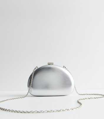 Silver Oval Box Clutch Bag