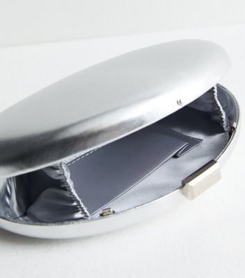 Silver Oval Box Clutch Bag New Look