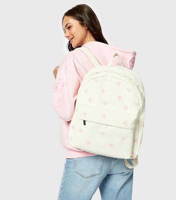 Skinnydip Cream Embroidered Bow Backpack New Look