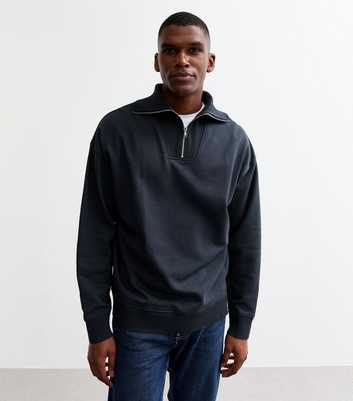 Navy Regular Quarter Zip Cotton Jumper