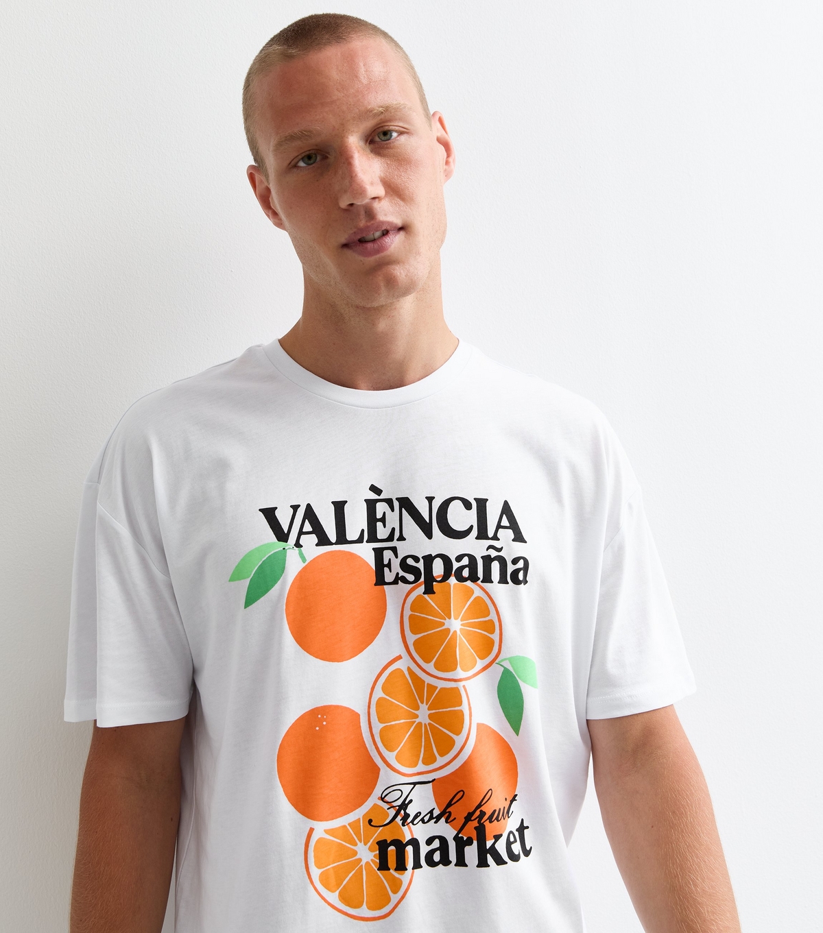 Men's White Valencia Oranges Graphic Print Oversized T-Shirt New Look