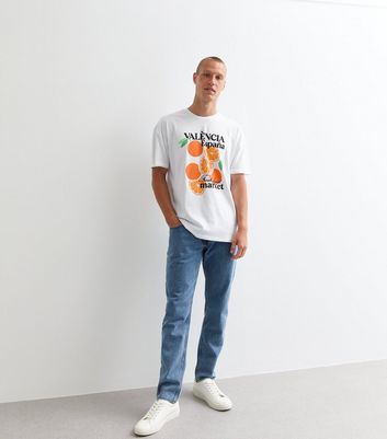 Men's White Valencia Oranges Graphic Print Oversized T-Shirt New Look