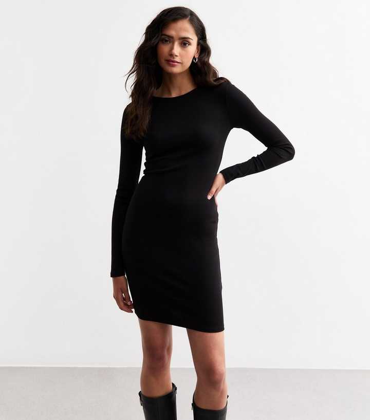 Tall Black Ribbed Jersey Mini Dress | New Look