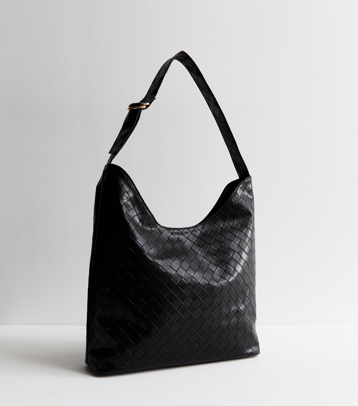 Black Woven Faux Leather Tote Vegan New Look