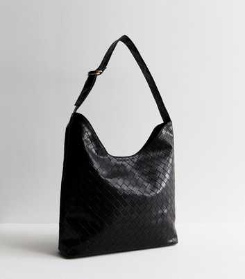 Black Woven Faux Leather Tote