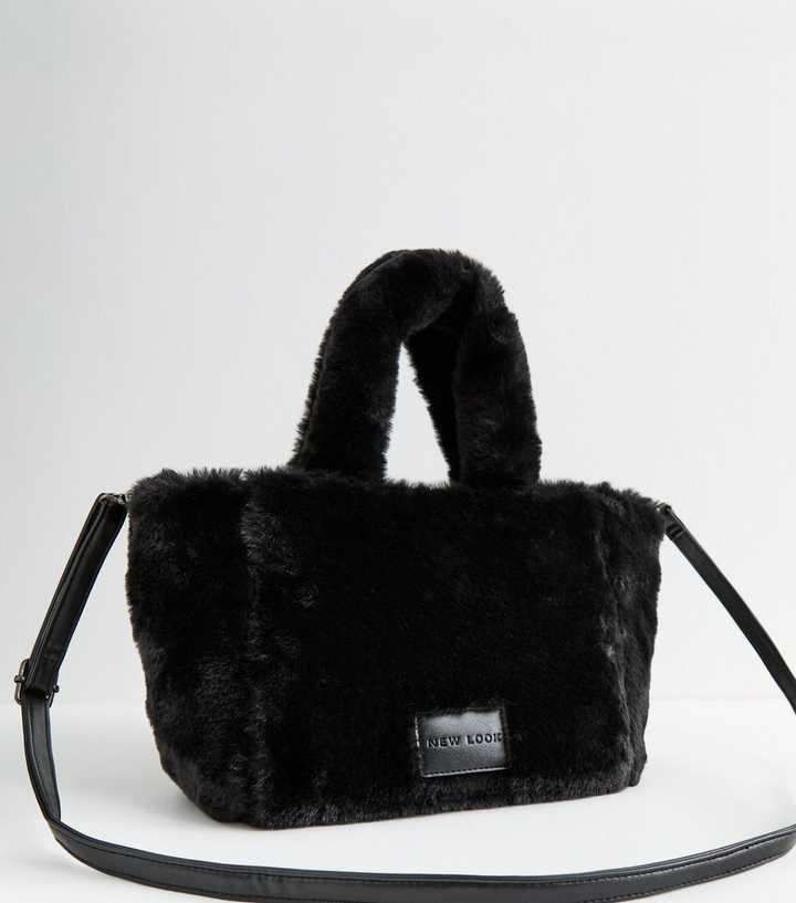 Black Faux Fur Tote Bag