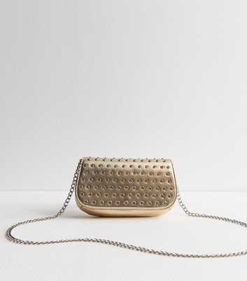 Gold Diamanté Embellished Faux Leather Clutch