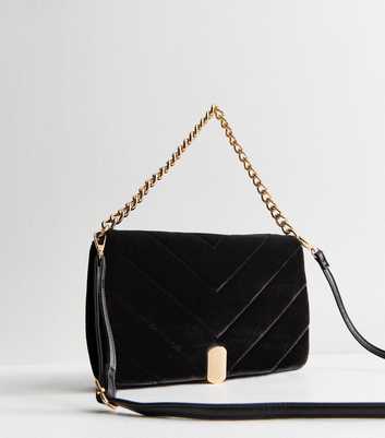 Black Quilted Velvet Crossbody Bag