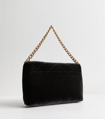 Black Quilted Velvet Crossbody Bag New Look