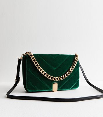 Quilted outlets Velvet Crossbody Bag (Green)