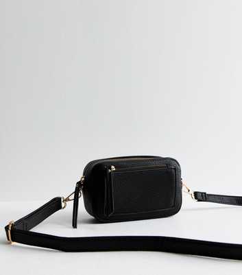 Black Leather Look Zip Crossbody Bag