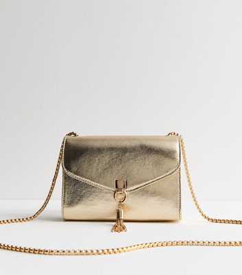 Gold Tassel Metallic Faux Leather Crossbody Bag