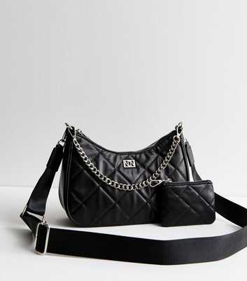 Black Faux Leather Crossbody Bag And Purse