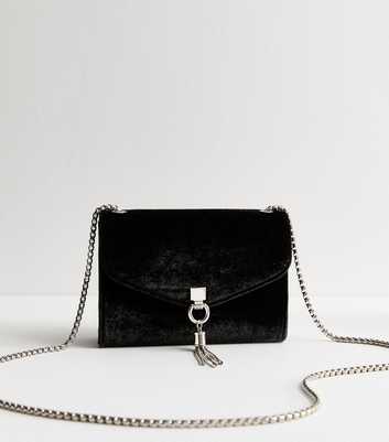 Black Velvet Tassel Cross-Body Bag