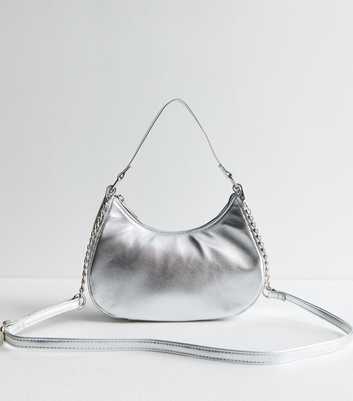 Silver Faux Leather Cross Body Bag