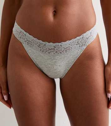 Grey Lace Top Cotton Thong 