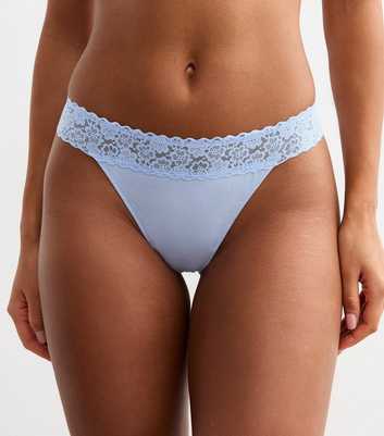 Blue Lace Top Cotton Thong