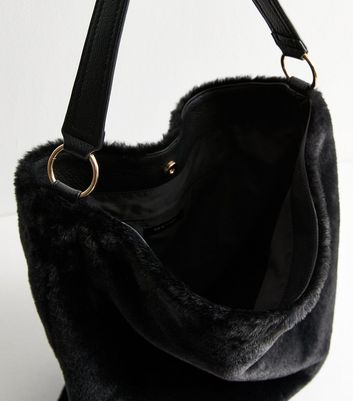 Black Large Faux Fur Handbag New Look