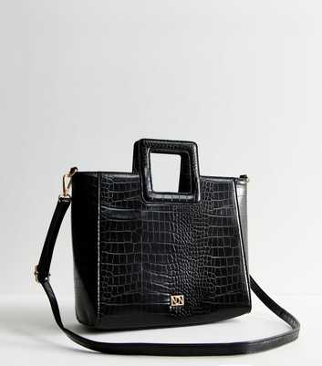 Black Crocodile Effect Faux Leather Tote