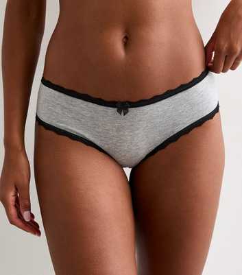 Grey Lace Trim Cotton Short Briefs