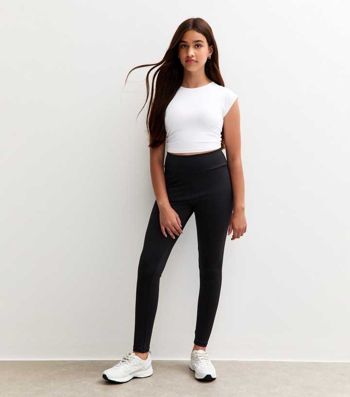 Girls Black High Waist Sports Leggings