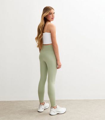 Girls Light Khaki High Waist Sports Leggings New Look
