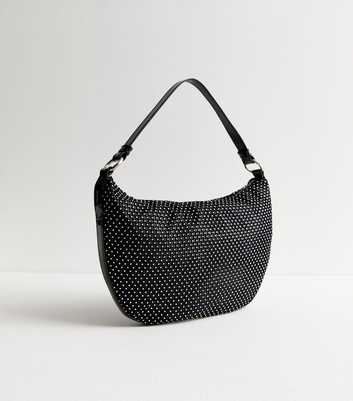 Black Diamanté Fabric Shoulder Bag